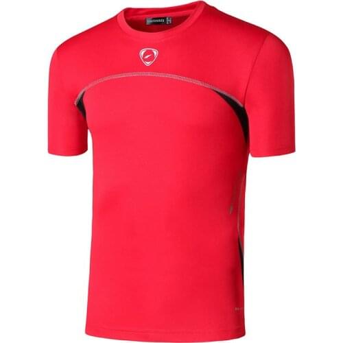 Jeansian Mens Sport Tee Shirt Tshirt T-Shirt Tops Running Gym Fitness Workout Football Short Sleeve Dry Fit LSL1050 Red2