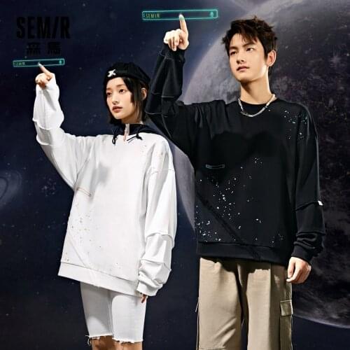 SEMIR Couple Sweatshirt Men 2021 Spring New National Hoodies Printing Loose O Neck Sweater MenS Ins