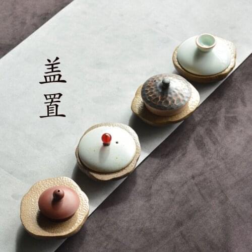 Stoneware cover set handmade retro teapot cover holder ceramic Kung Fu tea set accessories Japanese tea ceremony