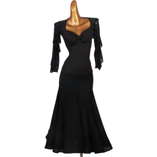 New Female Ballroom Dance Dress Rumba Dance Black Suit Waltz Practice Clothes Latin Dance Competition Performance Dress DQL3787