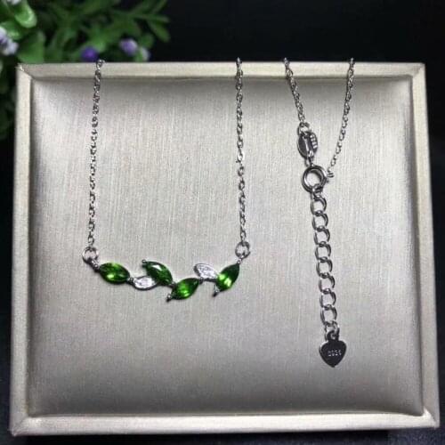 Natural Flint necklace 925 Silver emerald necklace Japanese and Korean fashion styles Beautiful jewelry