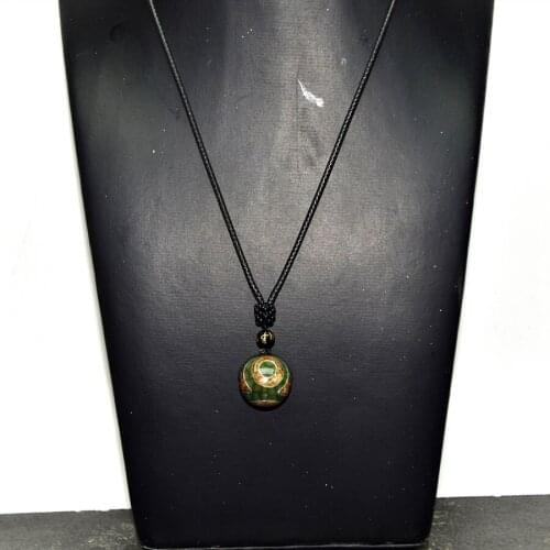 Three Eyes DZI Round Shape 18mm Beads Green Dragon Agate DZI Pendant Necklace for Men and Women Free Shipping