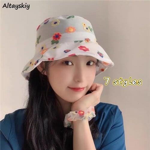 Bucket Hats Women Ins Adult Summer Aesthetic Travel Elegant Print Personality Hollow Out Design BF Chic Fisherman Hat Breathable