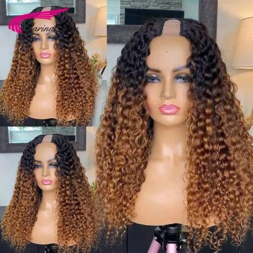 Carina hair Highlight U Part Human Hair Wigs Curly Brazilian Remy Hair 200% Ombre Blonde U Part Wigs For Women Middle Part
