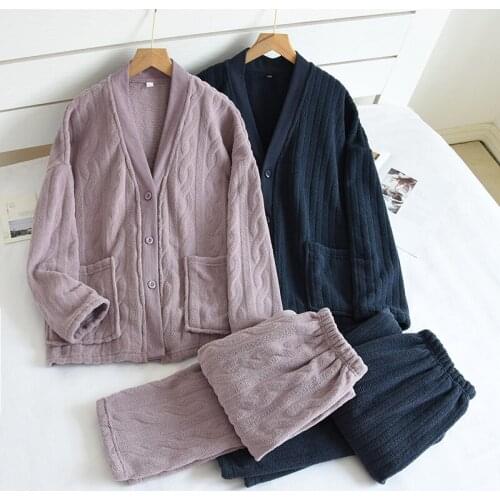 New Flannel Pajamas Set 2PCS Autumn And Winter Pajamas Set V-neck long Sleeve Trouser Sleepwear For Women Female Home Service