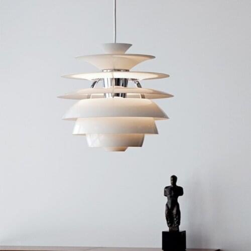 Postmodern minimalist white aluminum single head pendant lamp Nordic creative pine cone design LED restaurant decor E27 lighting