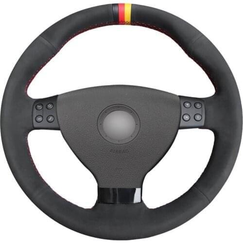 Hand-stitched Black Suede Custom Car Steering Wheel Cover for Volkswagen VW EOS MK5 2005 2006 2008