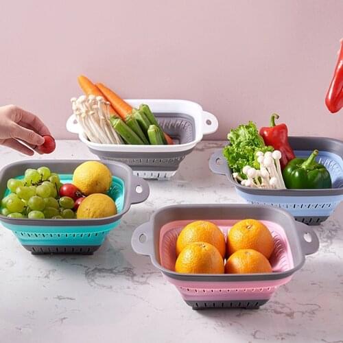 Colander Dish Drainer Silicone Kitchen Storage Basket Multi-use Fruit Vegetable Drainer Foldable Kitchen Draining Organzier