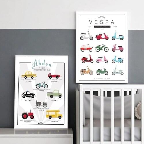 Nordic Cartoon Car Scooter Nursery Canvas Painting Posters and Prints Pictures Wall Art Childrens Room Bedroom Home Decoration