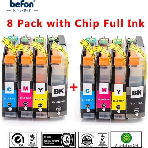 Befon X8 Pack Cartridge Replacement for Brother LC223 LC 223 LC223Bk Ink Cartridge DCP-J4120DW MFC-J4420DW/J4620DW 4625DW 5320DW