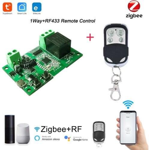 1/2CH Zigbee Smart Light Switch Module DC 5/12/32V RF433 Receive 10A Relays Work With Alexa Google Assistant Tuya Smart Hub