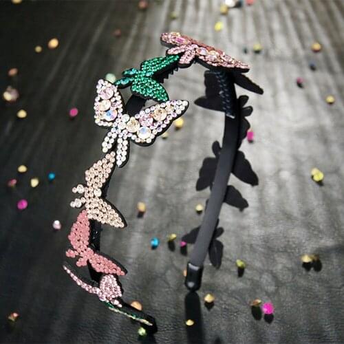 Retro Fashion Butterfly Head Wear Luxury Headband for Women Rhinestone Non-slip Border Girls Hairpin Fancy Hair Accessories Gift