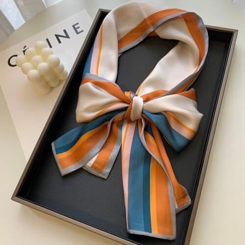 2021 spring Korean version of all-match women scarf silk hand-feel double-sided printing scarf thin section scarf 15x150cm