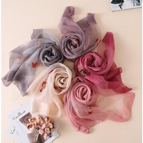 2020spring Autumn New Butterfly Embroidery Silk Wool Womens scarf autumn warm neck elegant temperament womens shawl silk scarf