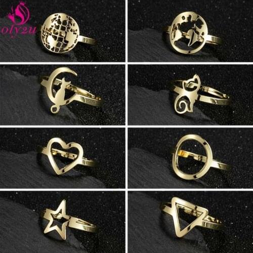 Vintage Moon Star Open Thailand Silver Color Ring World Map Heart Shaped Finger Ring Wedding Engagement Fashion Women Jewelry