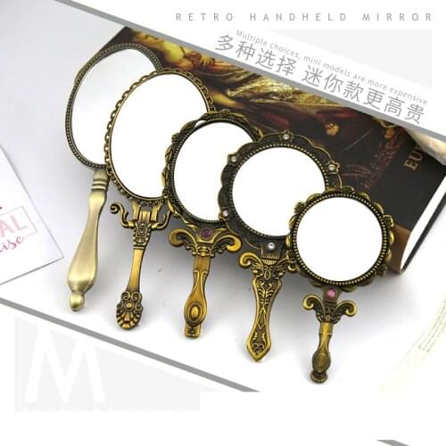 Mini Handle Vintage Makeup Mirror Portable Round Fold Mirrors Gold Silver Pocket Mirror Making Up for Personalized Gift