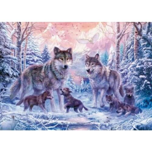 High Quality Avilable Embroidery Cross Stitch Kit SnowWolf Animal In Winter Forest 18CT/16CT/14CT/11CT/9CT