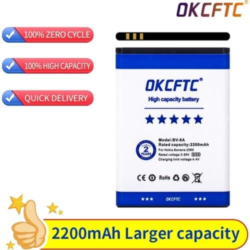 High Quality 2200mAh 3.85V BV-6A BV 6A BV6A Rechargeable Battery for Nokia Banana 2060 3060 5250 C5-03 8110 4G Phone Batteries