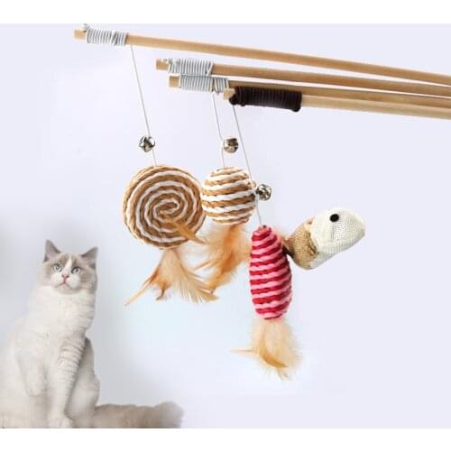 Funny Interactive Kitten Cat Teaser Toy Rod Feather Toys For Cats Teaser Rod Stick Mouse Toys
