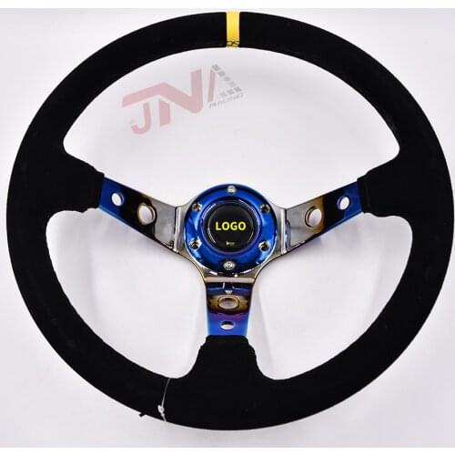 Suede Leather tuning steering wheel Burnt blue Deep Dish Suede Racing Car Steering Wheel