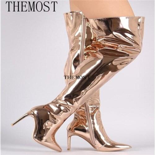 ARQA Women Boots Fashion Platform punk high thin heels Ankle boots Plus Size33-48 Autumn Winter Zip Silver Casual Party shoe