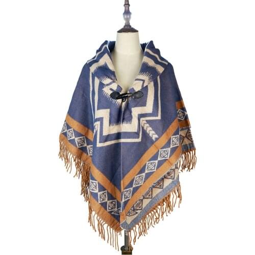 Winter Shawl Fashion Poncho Cashmere Feminino Inverno Geometric Turn-Down Collar Cloak Woven Jacquard Capes Stole 480g