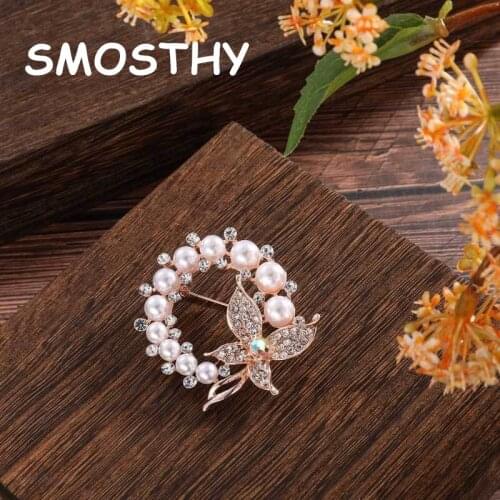 1pcs High Elegant Butterfly Rhinestone Corsage Women Ins Circular Cartoon Pearl Pin Brooch,OAB037