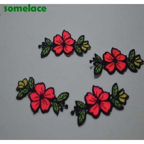 10pcs/lot)Pink Fluorescent sewing Floral Motif Venise Lace Applique for Garment Embroidery Lace patches