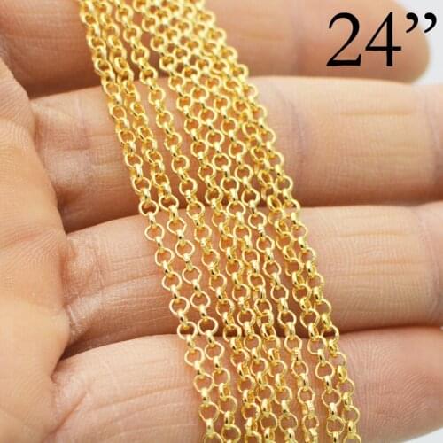 100 pcs - 24 Inch Gold Necklace, 24 Inch Gold Rolo Necklace, Gold Color Rolo Link Necklace, Circle Link Rolo Chain