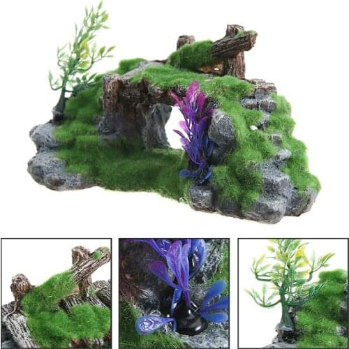 18.8cm Resin Mountain View Aquarium Rock Cave Tree Fish Tank Hiding Cave Ornament Landscap Decoration