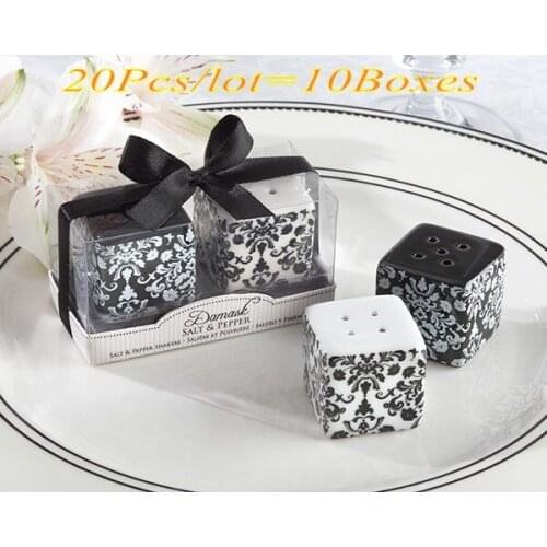 20Pcs/lot=10boxes) Wedding decoration Bridal showers of Damask Salt and Pepper Shakers Wedding Favors For Black and White Gift