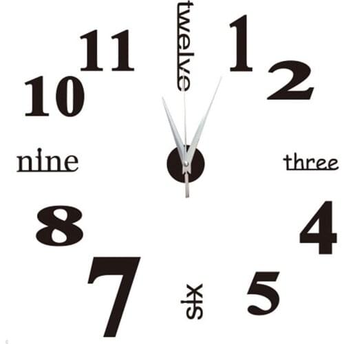 3D Large Wall Clock Mirror Sticker Big Watch Sticker Home Decor Unique Gift DIY black