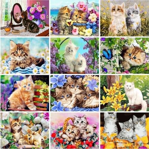 AZQSD Arcylic Oil Painting Flower Cats Pictures By Numbers On Canvas Animal Wall Pictures Art For Living Room Home Decoration