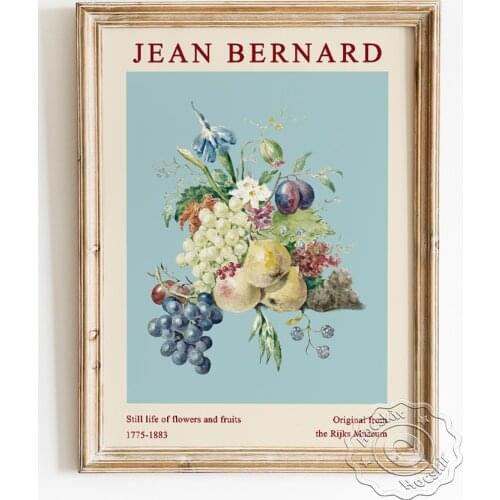 Jean Bernard Exhibition Museum Poster, Still Life Of Flowers And Fruits Canvas Painting, Vintage Natural Plants Art Home Decor