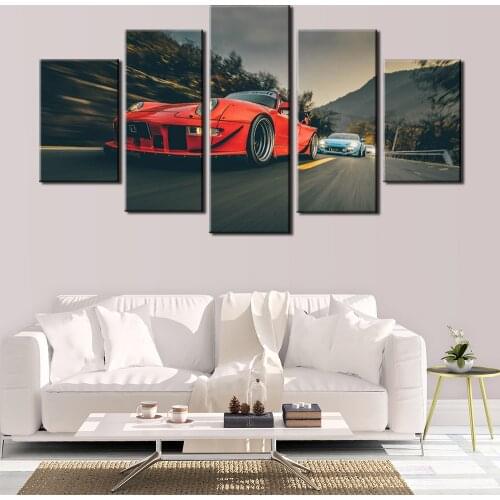 Canvas wall art frame picture HD printing poster frame modern living room decor 5 piece red luxury sports car drift painting