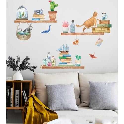 Lovely Kitty Fresh Potted Painting Wall Stickers For Bedroom Living Room Childrens Room Warm Wall Decoration Sticker Paper Art