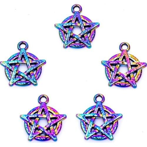 2PCS New Rainbow Color Round Shaped Pentagon Alloy Jewelry Findings Charms Pendant For Necklace Bracelet Earrings 19x18mm R118
