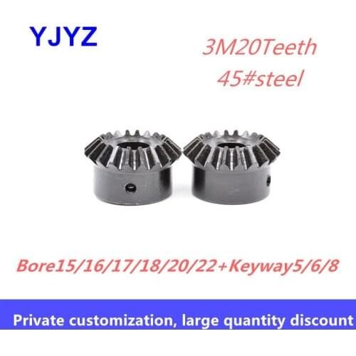 1 pc 3M 20teeth+keyway5/6/8mm Bevel gear 90 degree bevel gear Carbon steel hard tooth surface 1:1 bevel gear support