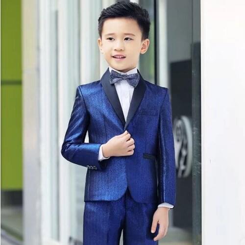 Children Blue One Button Suits For Baby Shawl Lapel Boy Kids Formal New Design Wedding Party Tuxedos(jacket+pant)
