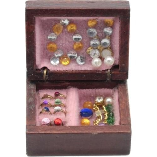 Cute Mini Makeup Wooden Jewelry Box Kid Toy for 1:12 Dollhouse Miniature Scene Model Accessories