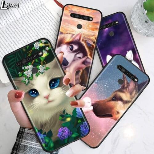 Cute Dog Cat for LG G8 G8S G8X V30 V35 V40 V50 V60 ThinQ Q60 K40 K50 K51 K61 K71 K92 K62 Soft Black Phone Case