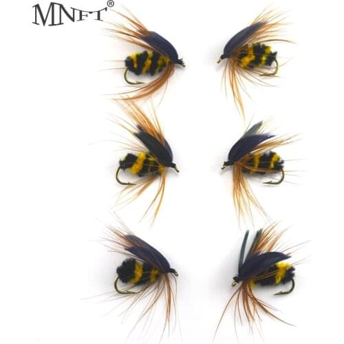 MNFT 6PCS #10 Black & Yellow Bumble Bee Fly Fishing Bass Trout Insect Lure Dry Flies Nymph Angling Hooks