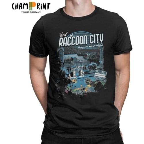Visit Raccoon City Men T Shirt Vintage Tees Short Sleeve O Neck T-Shirts Pure Cotton Printed Tops