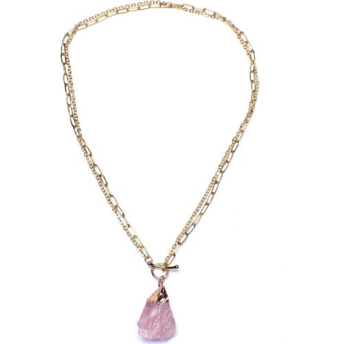 Raw Real Rose Quartz Necklace for Women 18K Gold Filled Chain Natural Stone Crystal Pendant Necklace Unique Simple Femme Jewelry
