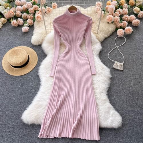 2021 New Autumn Temperament Vestidos Womens High-neck Slim Fit Midi Dress with Knitted Bottom Long Dress DF244
