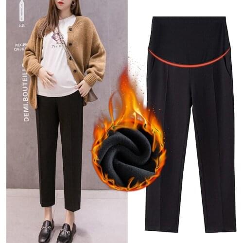 New Pregnant womens pants winter new plush thickened Straight pants bottoms cotton pants pregnant women wear pants outside