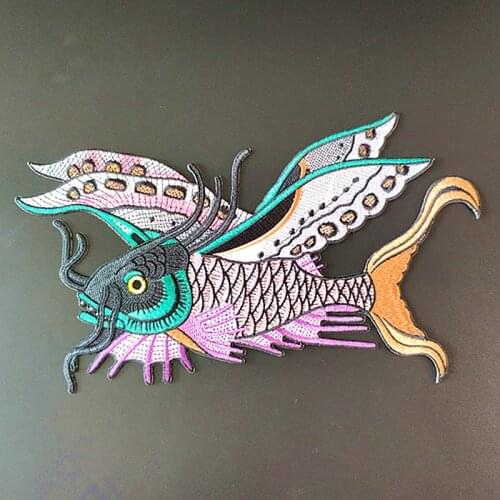 Clothing diy embroidery animal patch deal with it 278mm fly fish biker patches for clothes flower stickers fabric free shipping