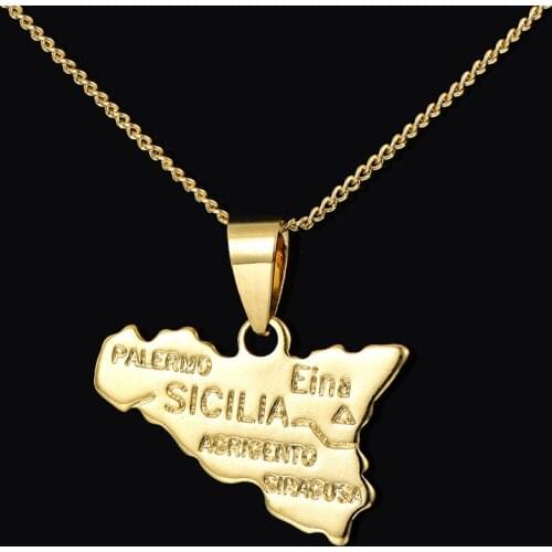 Classic Copper Titanium Alloy Sicily Map Pendent Necklace Italian Sicily Island Maps Necklace for Women Men Girls Collar Jewelry