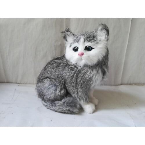 Polyethylene&furs gray cat about 18x17cm squatting cat hard model prop.home decoration Xmas gift w0609