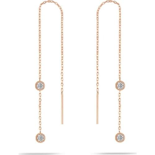 Silver Rose Two zircon cubic zirconia chain earrings